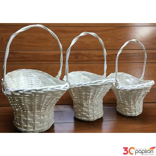 Vessző, fonott kosár füles sze bölcső forma vastag fonású 3db-os 15cm,19cm,21cm
