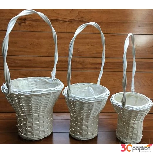 Vessző, fonott kosár szett magas kerek 3db-os átmérő  13-19.5cm,  magasság  54-64cm