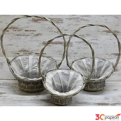 Vessző, fonott kosár szett vastag fonású csemege 3db-os átmérő: 13-22cm,  magasság: 46-55cm