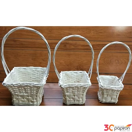 Vessző, fonott kosár szett vastag fonású kocka 3db-os átmérő: 17-27cm,  magasság: 44-52cm