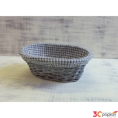 Vessző Fonott tál szürke kockás béléssel 27x20x10cm