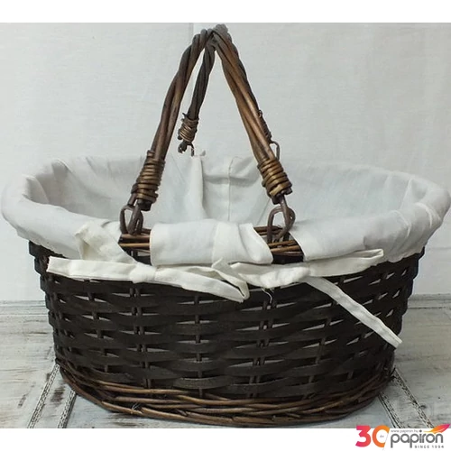 Vessző kosár bélelt lehajtható füllel - 36x27x15/24
