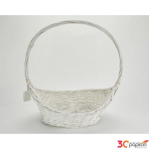 Vessző kosár füles csónak alakú, fehér 40x25cm