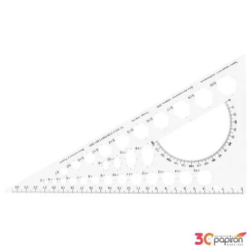 Vonalzó 25cm-es Economix háromszög vonalzó, sablonos, szögmérővel ICO