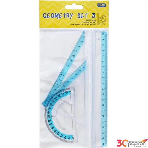 Vonalzókészlet Educa műanyag, 20cm egyenes vonalzó, szögmérő 40°,10cm és 60°, 14cm-es háromszög vonal