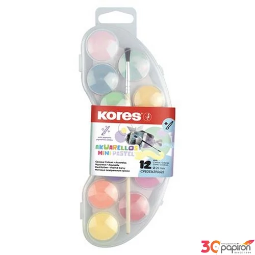 Vízfesték 12 Kores 12 darabos, 25mm, ecsettel Akuarellos Mini, pasztell színek