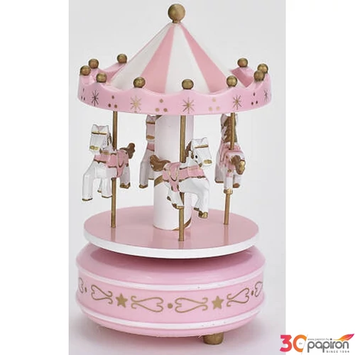 Zenélő körhinta lovas rózsaszín, átmérő:11cm, mag:18cm