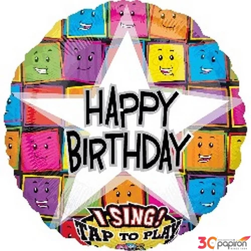 Party Lufi szülinapi 28"-71cm Happy Birthday Faces éneklő Fólia Léggömb+hélium