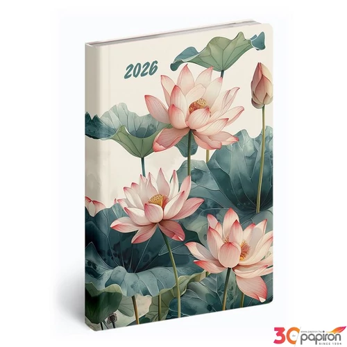 Zsebnaptár B/6 2026 heti gumis 5411-64 Fiestina lótusz Realsystem 2026 kollekció!
