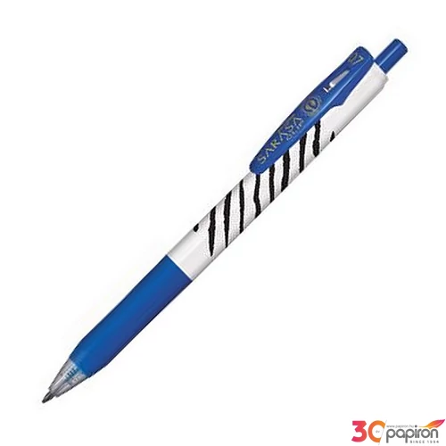 Zseléstoll 0,33mm Zebra nyomógombos, csíkos test, Sarasa Clip kék