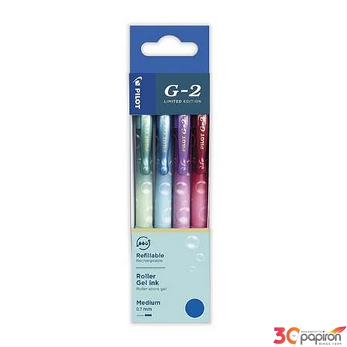 Zseléstoll készlet Pilot 0,32 mm, nyomógombos, G-2 Bubble kék, 4 különböző minta