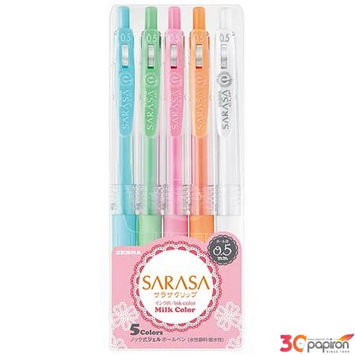 Zseléstoll készlet Zebra 0,33 mm, nyomógombos, Sarasa Clip Milk, 5 vegyes pasztell szín