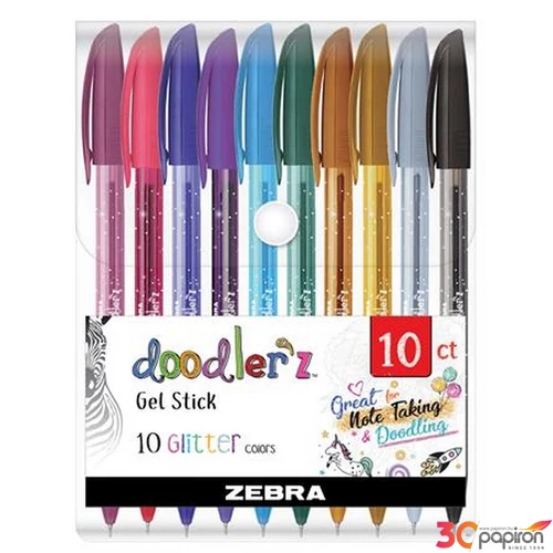 Zseléstoll készlet Zebra 0,33mm, kupakos, Doodler z Glitter 10 csillogó vegyes szín